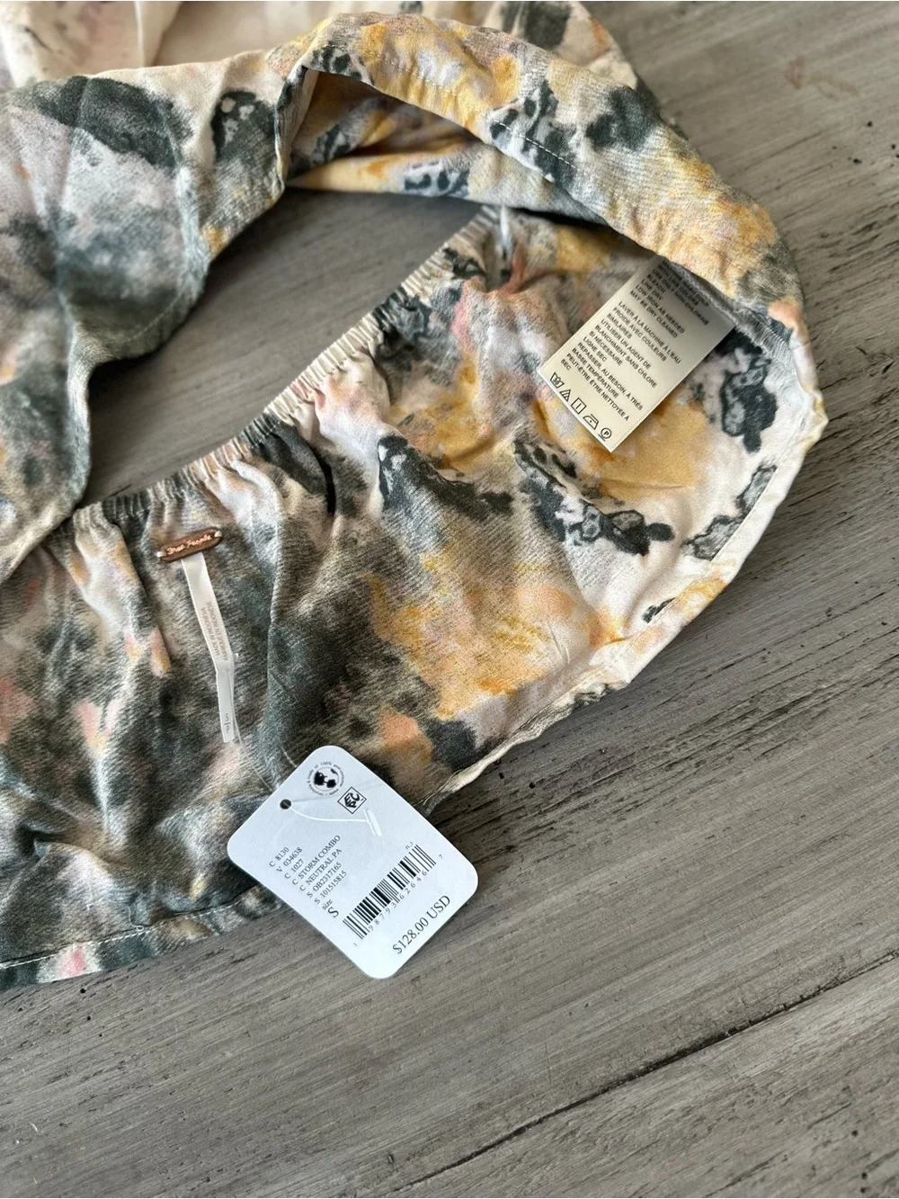 Free People Tie-Dye Wrap Crop Top in Cream, Black, Yellow, Pink